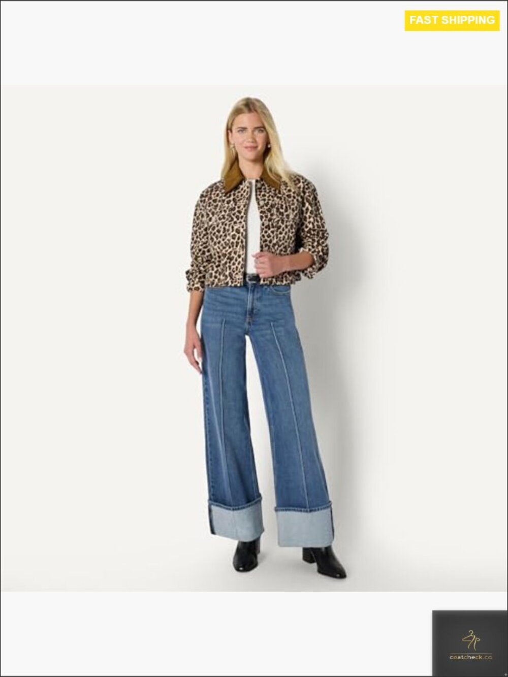 Oversized Cropped Denim Jacket Contrast Corduroy Collar Y2K Vintage Inspired - Picture 5 of 7